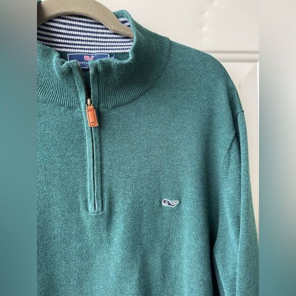 Vineyard Vines Men’s 1/4 Zip Pullover Mock Neck Sweater Forest Green Sz L Whale - Picture 3 of 4